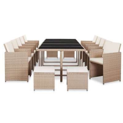 VIDAXL Salon de jardin avec coussins 15 pcs R&eacute;sine tress&eacute;e Beige  Beige