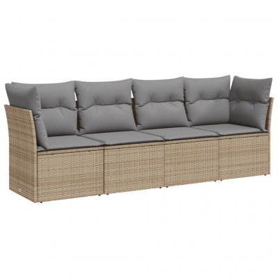 VIDAXL Salon de jardin avec coussins 4 pcs beige et gris sans table tress&eacute;e