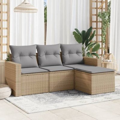 VIDAXL Salon de jardin avec coussins 4 pcs beige r&eacute;sine tress&eacute;e 3218859