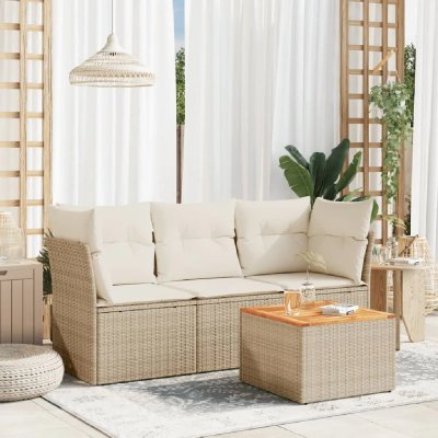 VIDAXL Salon de jardin avec coussins 4 pcs beige r&eacute;sine tress&eacute;e 3223468