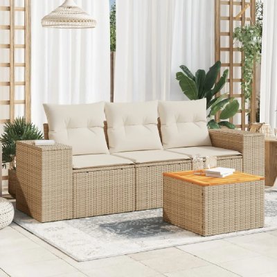 VIDAXL Salon de jardin avec coussins 4 pcs beige r&eacute;sine tress&eacute;e 3225316