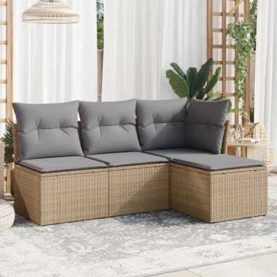 VIDAXL Salon de jardin avec coussins 4 pcs beige r&eacute;sine tress&eacute;e 3249338