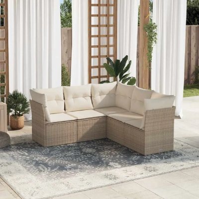 VIDAXL Salon de jardin avec coussins 5 pcs beige r&eacute;sine tress&eacute;e 