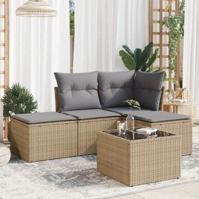 VIDAXL Salon de jardin avec coussins 5 pcs beige r&eacute;sine tress&eacute;e 3217489