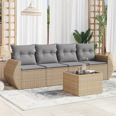 VIDAXL Salon de jardin avec coussins 5 pcs beige r&eacute;sine tress&eacute;e 3253426