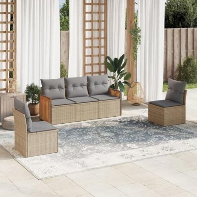 VIDAXL Salon de jardin avec coussins 5 pcs beige r&eacute;sine tress&eacute;e 3259931