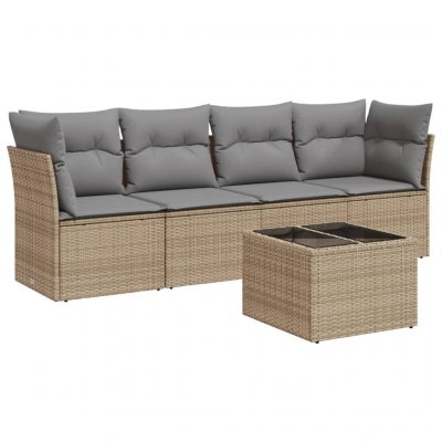 VIDAXL Salon de jardin avec coussins 5 pcs beigeet gris avec table tress&eacute;e