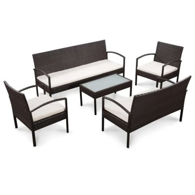 VIDAXL Salon de jardin avec coussins 5 pi&egrave;ces - Marron - 75 x 40 x 37 cm