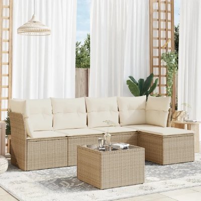 VIDAXL Salon de jardin avec coussins 6 pcs beige cr&egrave;me avec table tress&eacute;e