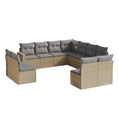 VIDAXL Salon de jardin avec coussins 6 pcs beige et gris avec table tress&eacute;e