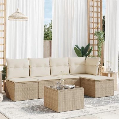 VIDAXL Salon de jardin avec coussins 6 pcs beige r&eacute;sine tress&eacute;e 3217528