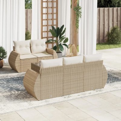 VIDAXL Salon de jardin avec coussins 6 pcs beige r&eacute;sine tress&eacute;e 3221097 
