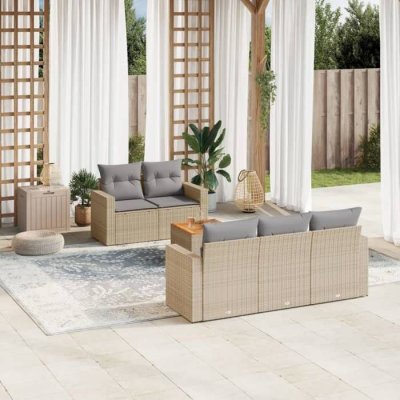VIDAXL Salon de jardin avec coussins 6 pcs beige r&eacute;sine tress&eacute;e 3224008
