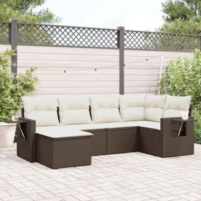 VIDAXL Salon de jardin avec coussins 6 pcs marron resine tressee