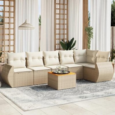 VIDAXL Salon de jardin avec coussins 7 pcs beige r&eacute;sine tress&eacute;e 