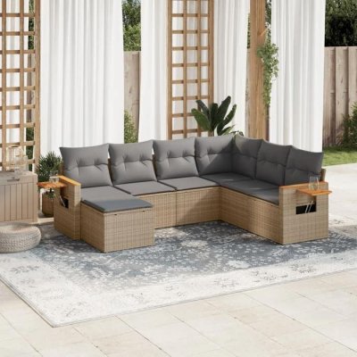 VIDAXL Salon de jardin avec coussins 7 pcs beige r&eacute;sine tress&eacute;e 3227046