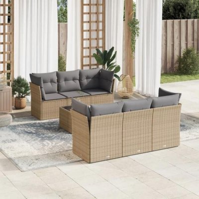VIDAXL Salon de jardin avec coussins 7 pcs beige r&eacute;sine tress&eacute;e 3249098