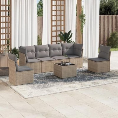 VIDAXL Salon de jardin avec coussins 7 pcs beige r&eacute;sine tress&eacute;e 3249218