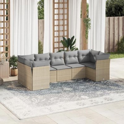 VIDAXL Salon de jardin avec coussins 7 pcs beige r&eacute;sine tress&eacute;e 3249958