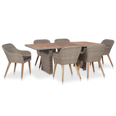 VIDAXL Salon de jardin avec coussins 7 pcs R&eacute;sine tress&eacute;e  Marron