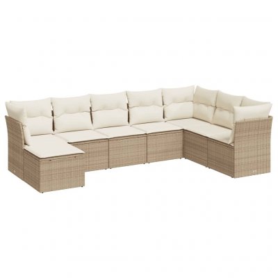 VIDAXL Salon de jardin avec coussins 8 pcs beige cr&egrave;me sans table tress&eacute;e