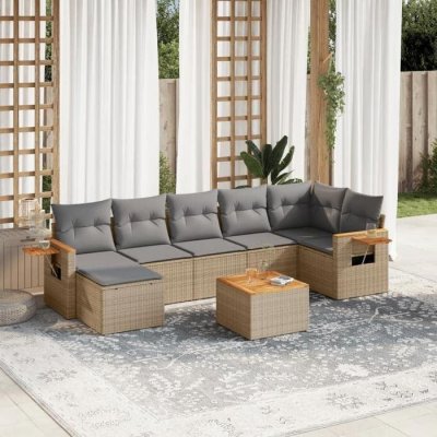 VIDAXL Salon de jardin avec coussins 8 pcs beige r&eacute;sine tress&eacute;e 