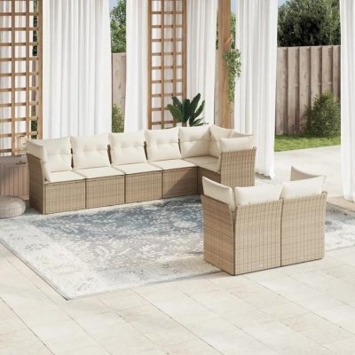 VIDAXL Salon de jardin avec coussins 8 pcs beige r&eacute;sine tress&eacute;e 3217908