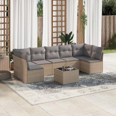 VIDAXL Salon de jardin avec coussins 8 pcs beige r&eacute;sine tress&eacute;e 3249278