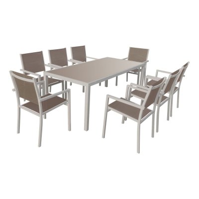 HAPPY GARDEN Salon de jardin BARI en textil&egrave;ne taupe 8 places - aluminium taupe