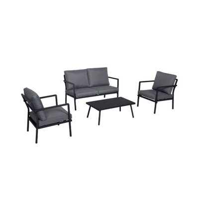 CEMONJARDIN Salon de jardin bas en aluminium gris fonc&eacute; - 4 places