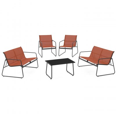 IDMARKET Salon de jardin bas MALAGA 6 places avec 2 canap&eacute;s, fauteuils et table terracotta
