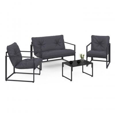 IDMARKET Salon de jardin bas NAIROBI 4 places en acier gris anthracite