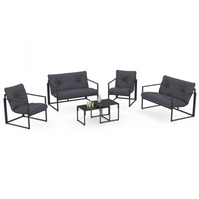 IDMARKET Salon de jardin bas NAIROBI 6 places en acier gris anthracite
