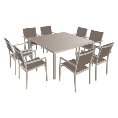 HAPPY GARDEN Salon de jardin cagliari en textil&egrave;ne taupe 8 places - aluminium taupe
