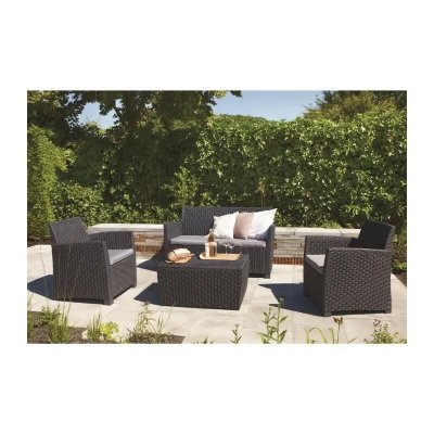 ALLIBERT Salon de jardin CORONA 4 places imitation resine tressee - Gris