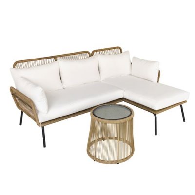 OUTSUNNY Salon de jardin d'angle 4 places style colonial r&eacute;sine tress&eacute;e beige