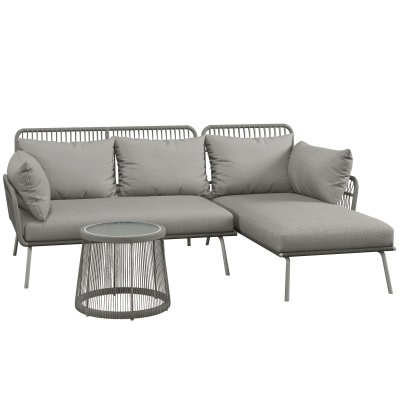OUTSUNNY Salon de jardin d'angle 4 places style colonial r&eacute;sine tress&eacute;e gris