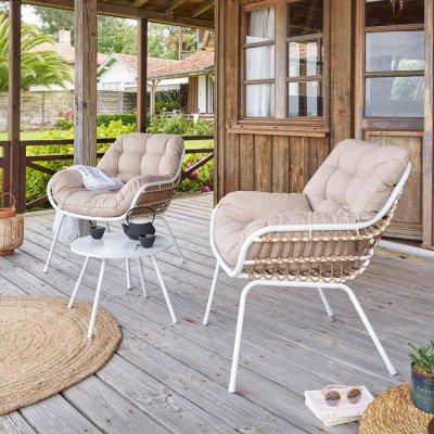 HESPERIDE Salon de jardin duo paopao blanc en acier trait&eacute; en epoxy