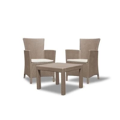ALLIBERT Salon de jardin en imitation r&eacute;sine tress&eacute;e  - 2 personnes - ROSARIO - Cappuccino 