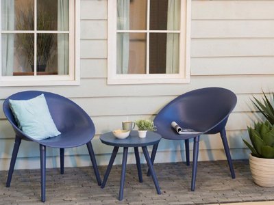 JARDIDECO Salon de jardin en plastique Marbella bleu  Bleu