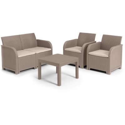 ALLIBERT Salon de jardin - en r&eacute;sine  by keter - 4 personnes - SanRemo - Cappuccino