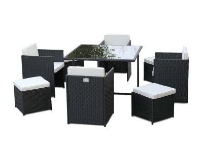 JARDIDECO Salon de jardin en r&eacute;sine tress&eacute;e Artigas II 4-8 places Noir -