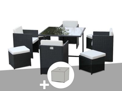 JARDIDECO Salon de jardin en r&eacute;sine tress&eacute;e Artigas II 4-8 places Noir + Housse -