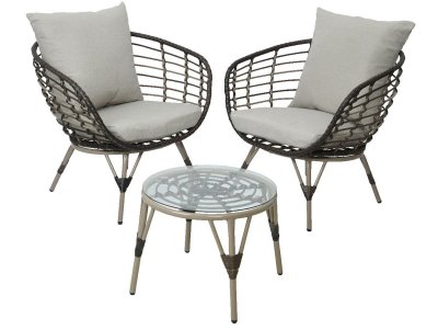 Salon de jardin en r&eacute;sine tress&eacute;e brun Evora - 2 places 55 x 42 cm