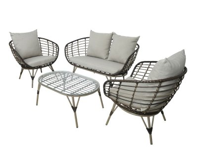 JARDIDECO Salon de jardin en r&eacute;sine tress&eacute;e brun Evora avec table basse - 4 places