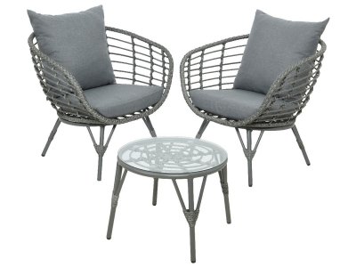 JARDIDECO Salon de jardin en r&eacute;sine tress&eacute;e gris Evora - 2 places 55 x 42 cm
