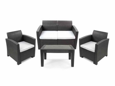 JARDIDECO Salon de jardin en r&eacute;sine tress&eacute;e Vinto 4 places Anthracite -