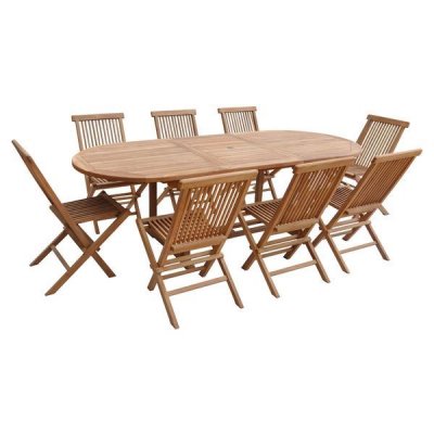 HAPPY GARDEN Salon de jardin en teck LOMBOK - table ovale extensible - 8 places