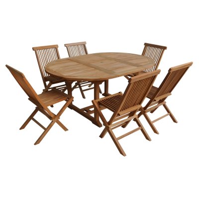 HAPPY GARDEN Salon de jardin en teck LOMBOK - table ronde extensible - 6 places