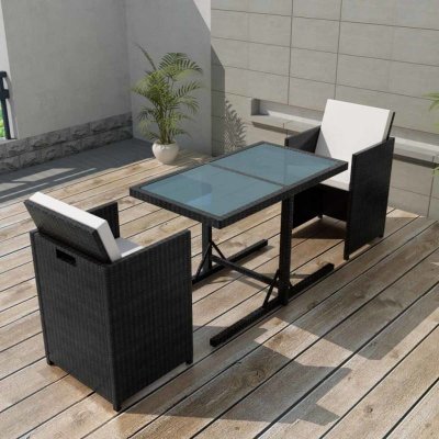 VIDAXL Salon de jardin encastrable 3pcs et coussin R&eacute;sine tress&eacute;e Noir
